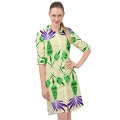 Thistle Flower Purple Thorny Flora Long Sleeve Mini Shirt Dress by Bajindul