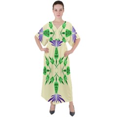 Thistle Flower Purple Thorny Flora V-neck Boho Style Maxi Dress by Bajindul