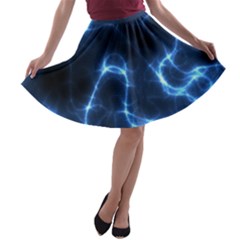 Lightning Electricity Pattern Blue A-line Skater Skirt by Mariart