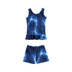 Lightning Electricity Pattern Blue Kids  Boyleg Swimsuit