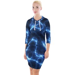 Lightning Electricity Pattern Blue Quarter Sleeve Hood Bodycon Dress