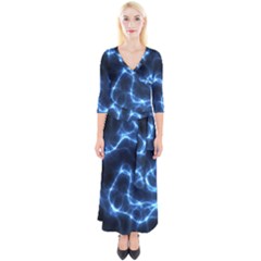 Lightning Electricity Pattern Blue Quarter Sleeve Wrap Maxi Dress