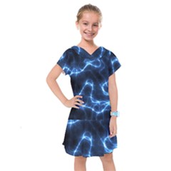 Lightning Electricity Pattern Blue Kids  Drop Waist Dress by Mariart