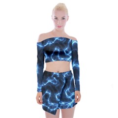 Lightning Electricity Pattern Blue Off Shoulder Top With Mini Skirt Set by Mariart