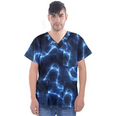 Lightning Electricity Pattern Blue Men s V-neck Scrub Top