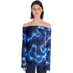 Lightning Electricity Pattern Blue Off Shoulder Long Sleeve Top by Mariart