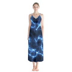 Lightning Electricity Pattern Blue Button Up Chiffon Maxi Dress by Mariart