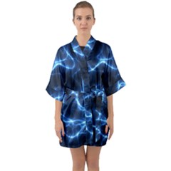 Lightning Electricity Pattern Blue Half Sleeve Satin Kimono 