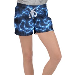 Lightning Electricity Pattern Blue Women s Velour Lounge Shorts