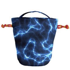 Lightning Electricity Pattern Blue Drawstring Bucket Bag by Mariart