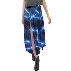 Lightning Electricity Pattern Blue Velour Split Maxi Skirt by Mariart