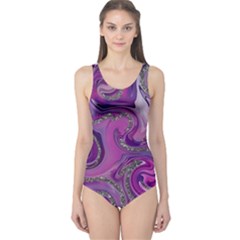 Marbled Purple Swirls One Piece Swimsuit by VeataAtticus