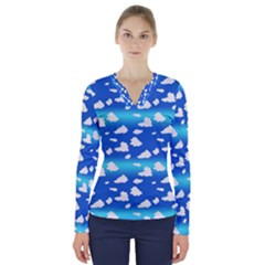 Clouds V-neck Long Sleeve Top by bloomingvinedesign