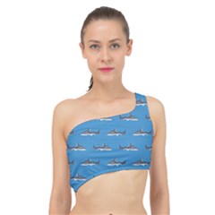 Shark Pattern Spliced Up Bikini Top  by bloomingvinedesign