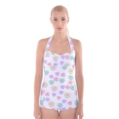 Hearts Boyleg Halter Swimsuit  by Lullaby