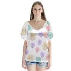 Hearts V-neck Flutter Sleeve Top by Lullaby