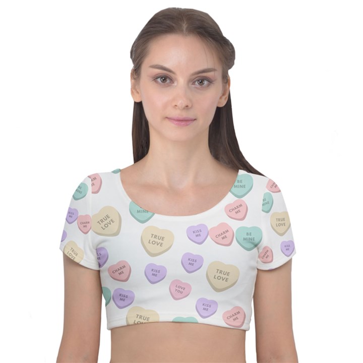 Hearts Velvet Short Sleeve Crop Top 