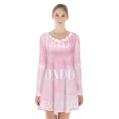 Paris, London, New York Long Sleeve Velvet V-neck Dress