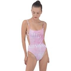 Paris, London, New York Tie Strap One Piece Swimsuit by Lullaby