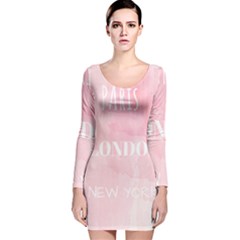 Paris, London, New York Long Sleeve Velvet Bodycon Dress