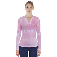 Paris, London, New York V-neck Long Sleeve Top by Lullaby