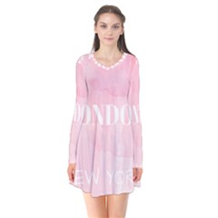 Paris, London, New York Long Sleeve V-neck Flare Dress by Lullaby