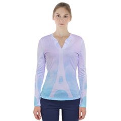 Pastel Eiffel s Tower, Paris V-neck Long Sleeve Top by Lullaby