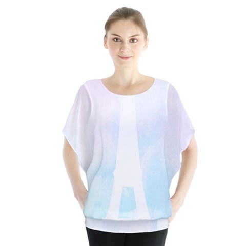 Pastel Eiffel s Tower, Paris Batwing Chiffon Blouse by Lullaby