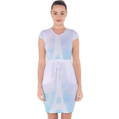 Pastel Eiffel s Tower, Paris Capsleeve Drawstring Dress  by Lullaby