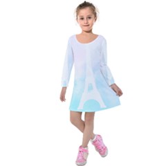 Pastel Eiffel s Tower, Paris Kids  Long Sleeve Velvet Dress by Lullaby