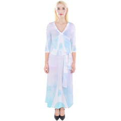 Pastel Eiffel s Tower, Paris Quarter Sleeve Wrap Maxi Dress by Lullaby