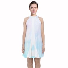 Pastel Eiffel s Tower, Paris Velvet Halter Neckline Dress 