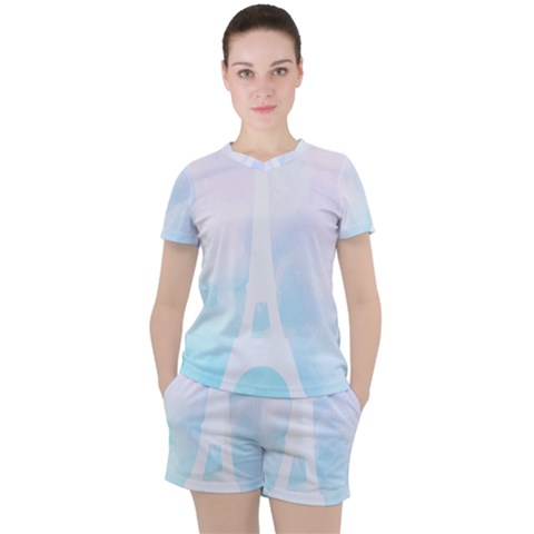 Pastel Eiffel s Tower, Paris Women s Tee And Shorts Set by Lullaby