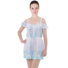 Pastel Eiffel s Tower, Paris Ruffle Cut Out Chiffon Playsuit by Lullaby