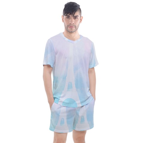 Pastel Eiffel s Tower, Paris Men s Mesh Tee And Shorts Set by Lullaby