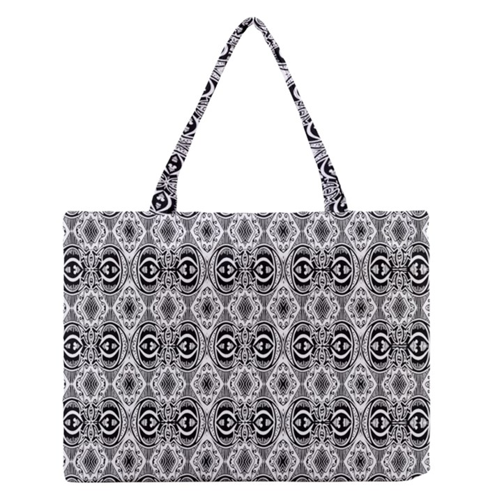 BLACK WHITE 6 Zipper Medium Tote Bag