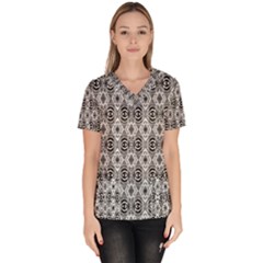 Black White 6 Women s V-neck Scrub Top by ArtworkByPatrick