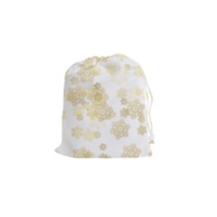 Christmas Gold Stars Snow Flakes  Drawstring Pouch (small)