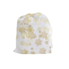 Christmas Gold Stars Snow Flakes  Drawstring Pouch (large)