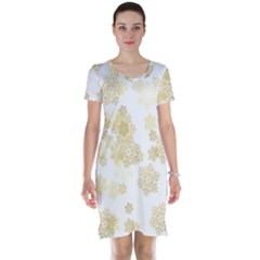 Christmas Gold Stars Snow Flakes  Short Sleeve Nightdress