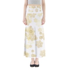 Christmas Gold Stars Snow Flakes  Full Length Maxi Skirt