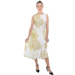 Christmas Gold Stars Snow Flakes  Midi Tie-back Chiffon Dress