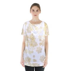 Christmas Gold Stars Snow Flakes  Skirt Hem Sports Top