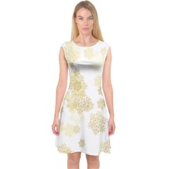 Christmas Gold Stars Snow Flakes  Capsleeve Midi Dress