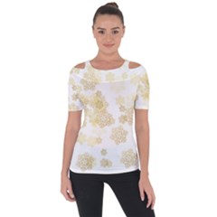 Christmas Gold Stars Snow Flakes  Shoulder Cut Out Short Sleeve Top