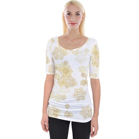 Christmas Gold Stars Snow Flakes  Wide Neckline Tee by Lullaby