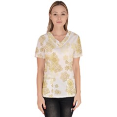 Christmas Gold Stars Snow Flakes  Women s V-neck Scrub Top