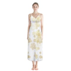 Christmas Gold Stars Snow Flakes  Button Up Chiffon Maxi Dress