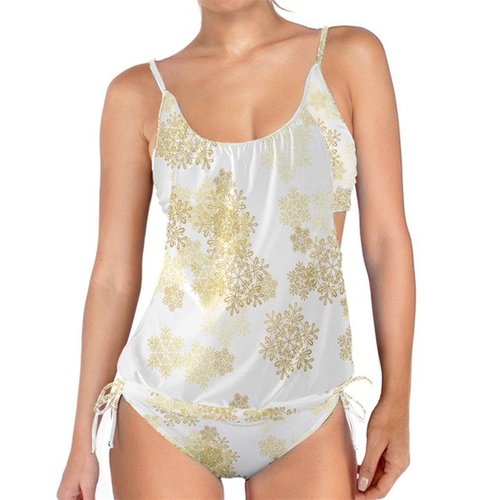 Christmas gold stars snow flakes  Tankini Set