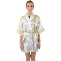 Christmas Gold Stars Snow Flakes  Half Sleeve Satin Kimono 